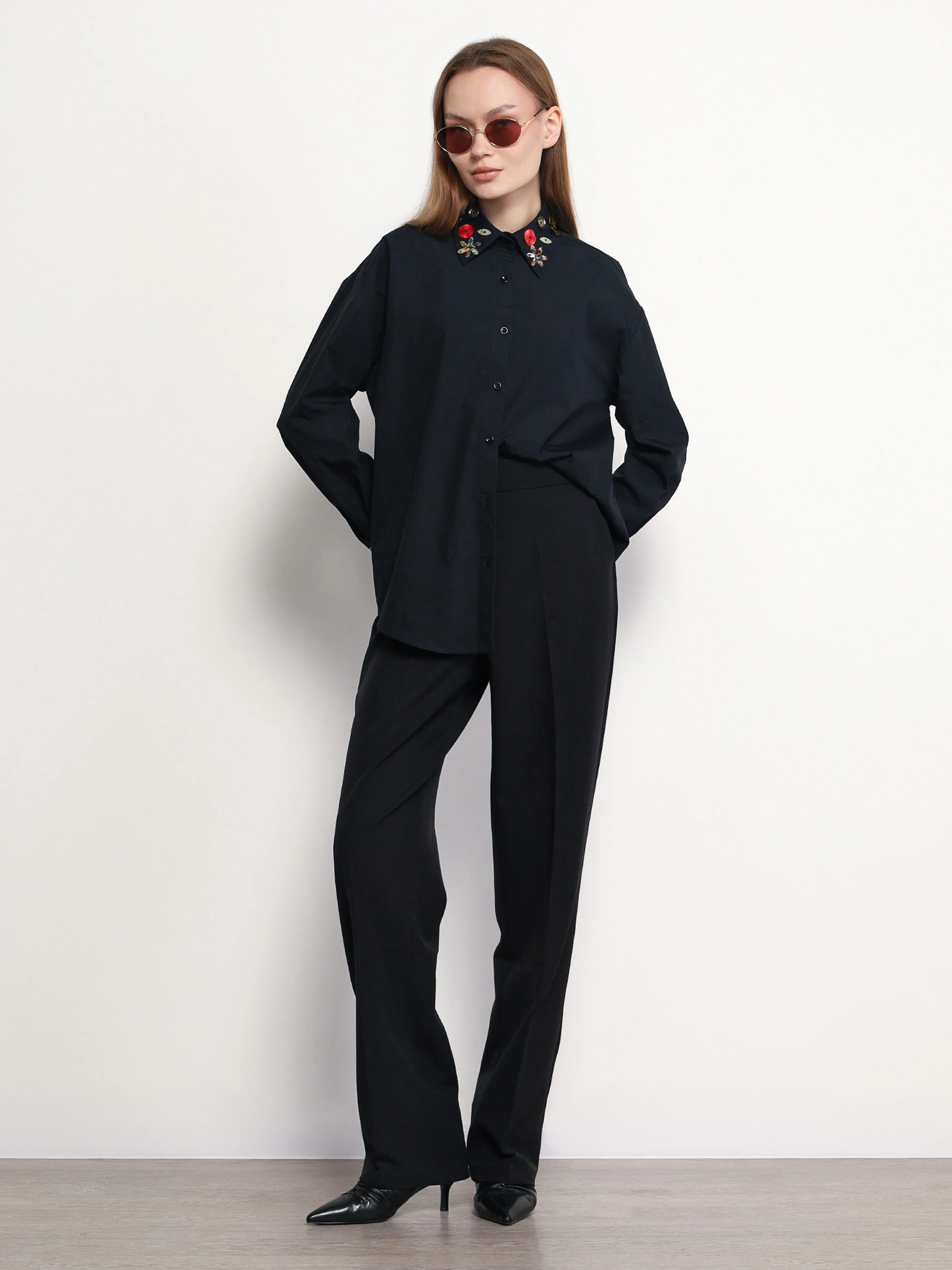 Блуза прямого кроя из смесового хлопка